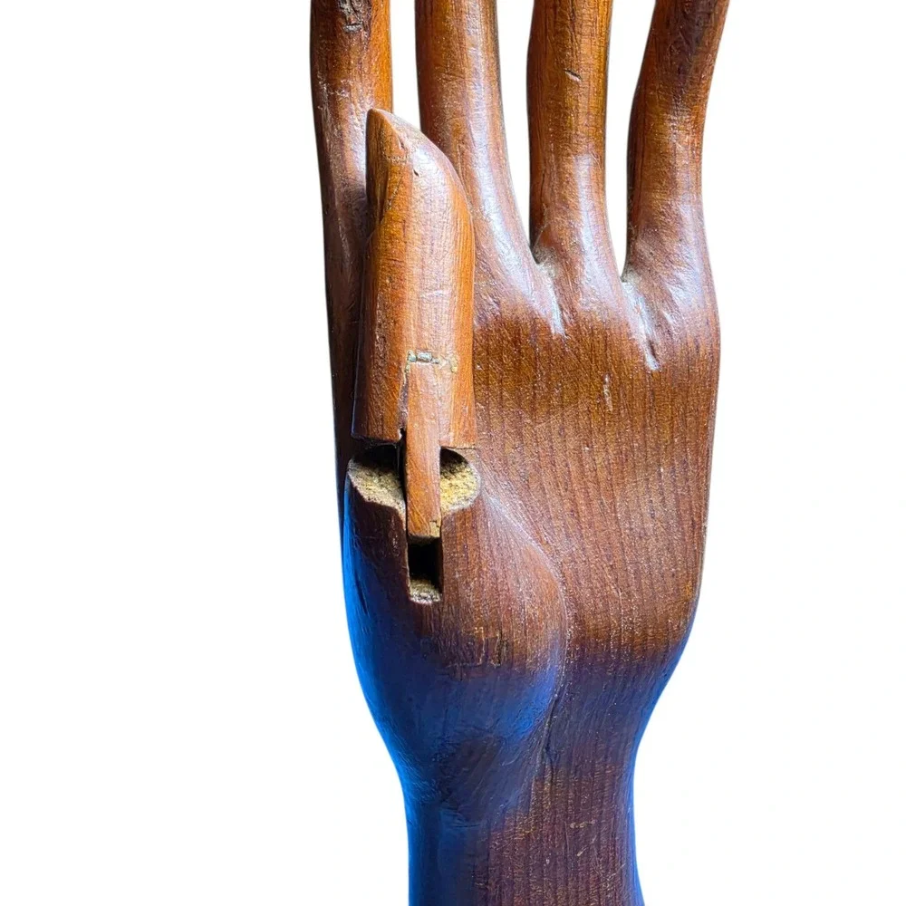 Antique Hand Carved Wooden Glove & Jewelry Display Stand 12.5
